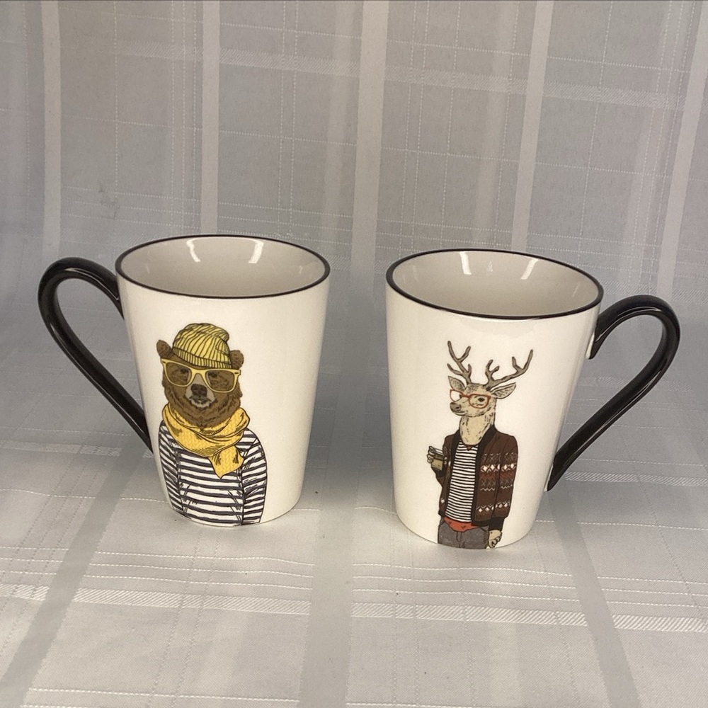 Signature Houseware Inc Mugs Set Of Two Hipster Animals Bear & Reindeer